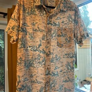 Sendero Men's Casual Tan and Green Print Shirt